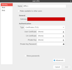 Network Managers OpenVPN plugin dialogue box