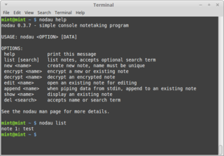 simple console based note taking program