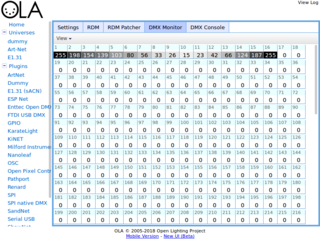 Main web interface DMX monitor