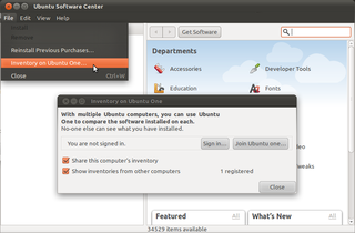 "Inventory on Ubuntu One" menu. 