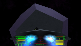 External view while docking into space station.