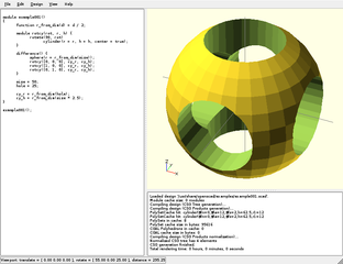 OpenSCAD with example001.scad loaded