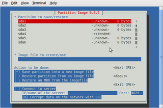 backup partitions into a compressed image file