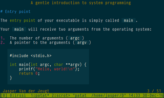 patat showing a presentation about system programming