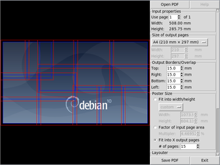 creating a poster from the debian wallpaper and 15 pages with the complex layout