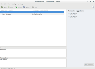 Working mask, translating strings in file 'messages.po', project 'i10n sample'