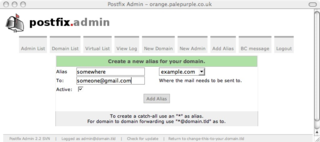 Virtual mail hosting interface for Postfix