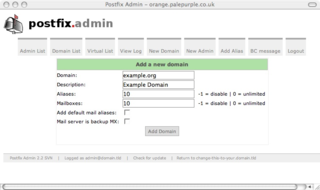 Virtual mail hosting interface for Postfix