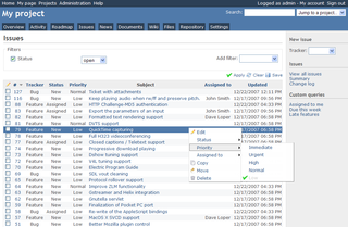 issue list and contextual menu