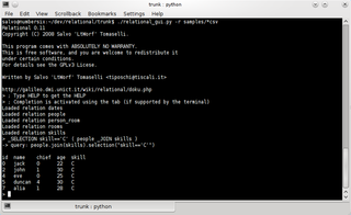 Educational tool for relational algebra (command line interface)