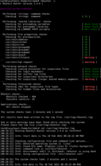 rkhunter -c, view "log"