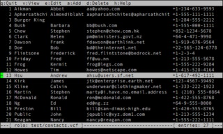 The main index screen of rolo