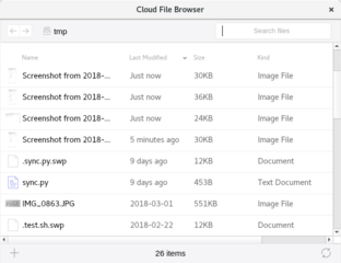 Cloud File Browser showing the content of a library called "tmp"