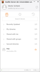 Main Applet Window showing the Library named "tmp" being synced at the moment