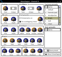 Monophonic synth plugin with two oscillators and waveshapers