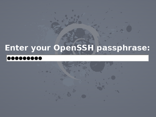 User typing in her/his passphrase on a transparent window.