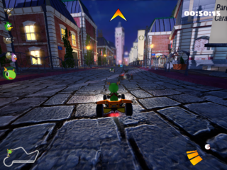 3D arcade racer with a variety of characters, tracks, and modes to play