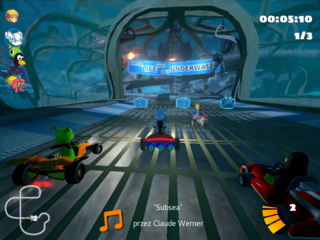 3D arcade racer with a variety of characters, tracks, and modes to play