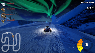 3D arcade racer with a variety of characters, tracks, and modes to play