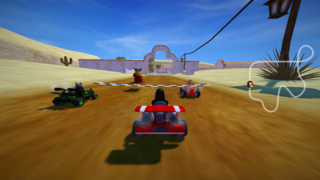 3D arcade racer with a variety of characters, tracks, and modes to play