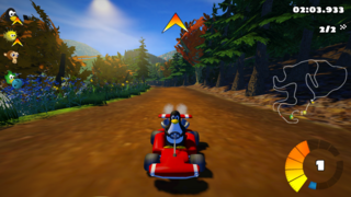 3D arcade racer with a variety of characters, tracks, and modes to play