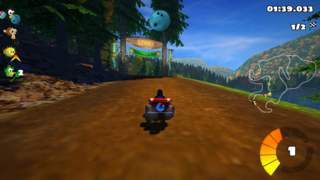 3D arcade racer with a variety of characters, tracks, and modes to play