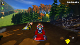 3D arcade racer with a variety of characters, tracks, and modes to play