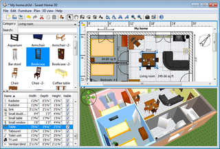Interior 2D design application with 3D preview (additional furniture)