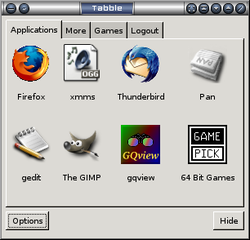 program launcher with tabs for X