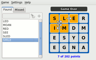 single player word finding game based on Boggle