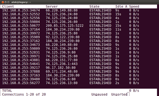 TCP connection tracker, with states and speeds