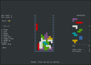 Tetris clone for text based terminal