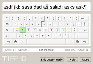 Typing lesson window