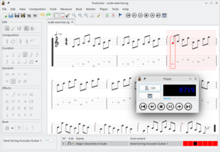 Multitrack guitar tablature editor and player