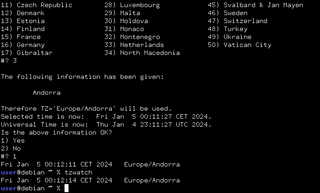 Displays time and date in specified time zones on console