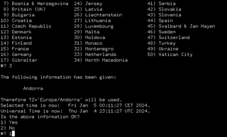 Displays time and date in specified time zones on console
