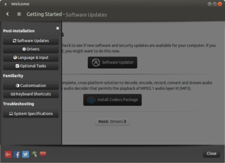 Various system preferences can be set within the welcome screen.