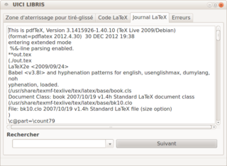LaTeX log. Traces of the compilation.