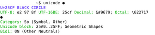 display unicode character properties