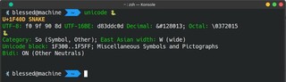 display unicode character properties