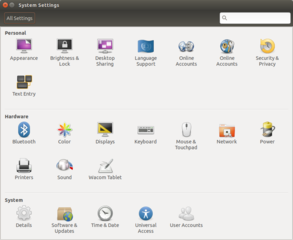 Main screen of unity-control-center