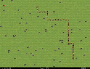 Snake-like game with line of people running around to get more food