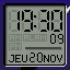 Displays a clock in 12/24h mode with alarm mode
