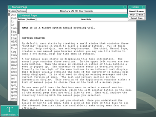 xman showing a list of manual pages and its own manual page