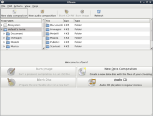 Main window of xfburn