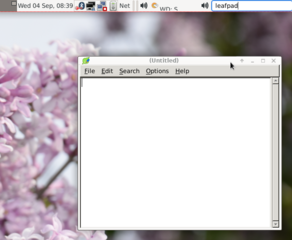 xfce4-verve-plugin - paste "leafpad" and press Enter (example)