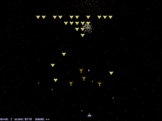 classic single screen vertical shooter, inspired by xgalaga