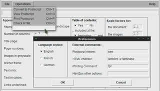HTML to PostScript converter (Tcl/Tk GUI frontend)