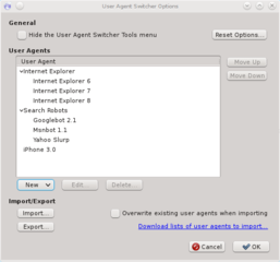 Firefox addon that allows the user to choose user agents