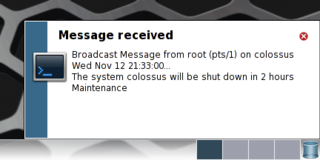 xwrited showing a notification with message received via wall(1)